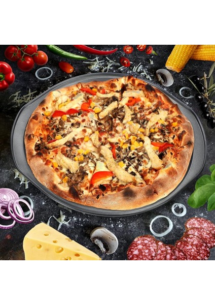 Kulplu Delikli Pizza Tepsisi Lahmacun Pide Tepsisi 31 cm