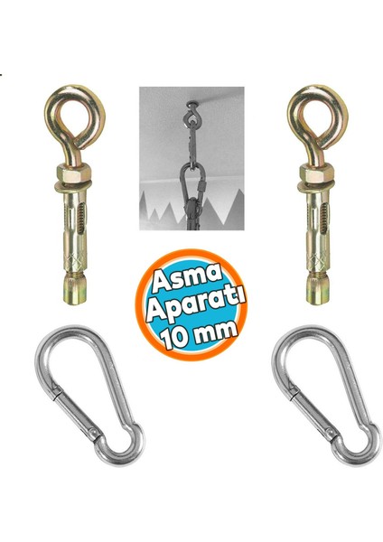 Salıncak Hamak Box Torbası Tavan Asma Aparatı Salıncağı Çelik Dübel + Karabina Kanca Takımı 2'li Set