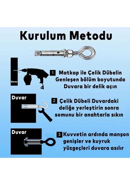 Salıncak Hamak Box Torbası Tavan Asma Aparatı Salıncağı Çelik Dübel + Karabina Kanca Takımı 2'li Set