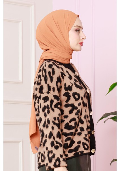 Leopar Kısa Hırka -Vizon