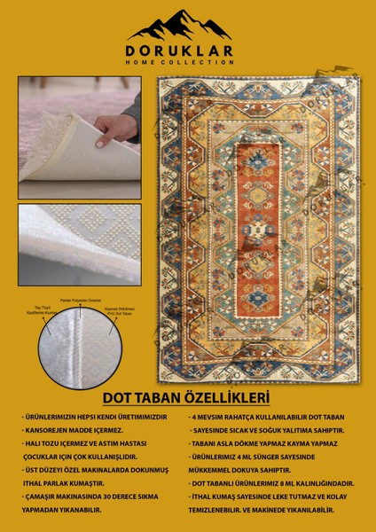 Kaymaz Taban Yıkanabilir Vintage Kilim Desen Halı