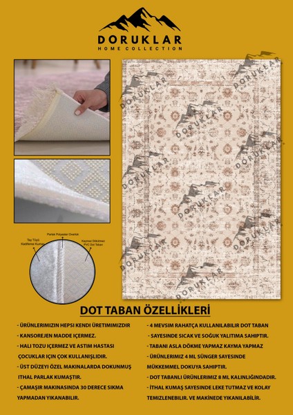 Kaymaz Taban Yıkanabilir Krem Renk Vintage Halı fiyatları