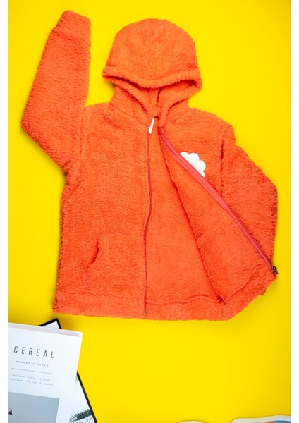 Çocuklar Için Sıcacık Yeşil Peluş Ceket, Çiçek Motifli