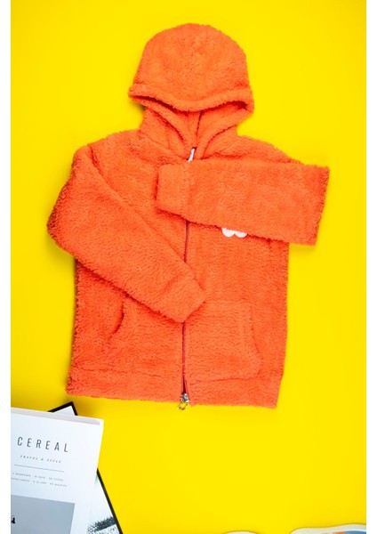 Çocuklar Için Sıcacık Yeşil Peluş Ceket, Çiçek Motifli