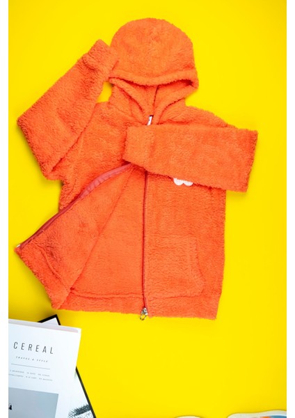 Çocuklar Için Sıcacık Yeşil Peluş Ceket, Çiçek Motifli