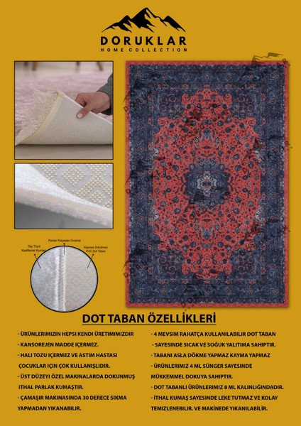 Kaymaz Taban Yıkanabilir Kırmızı Mavi Klasik Eskitme Desen Vintage Halı fiyatları