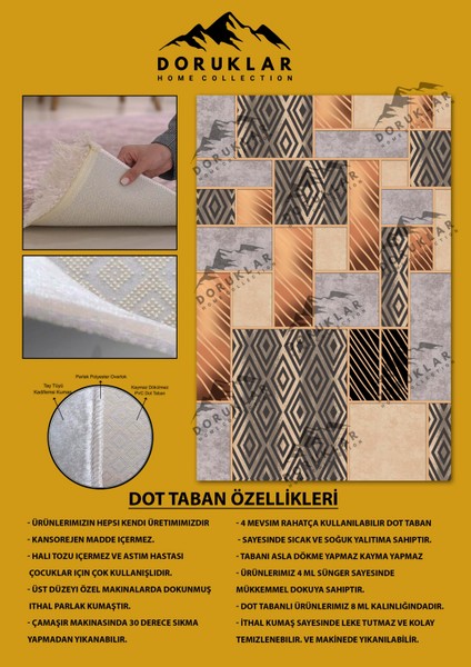 Kaymaz Taban Yıkanabilir Geometrik Gold Detayi Vintage Desen Halı