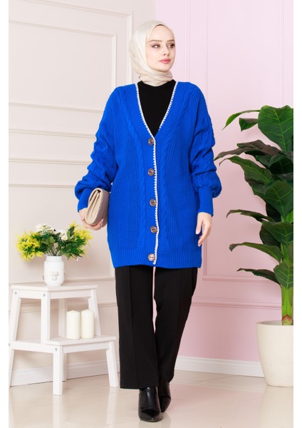 Çoban Dikişli Hırka-Saks Mavi