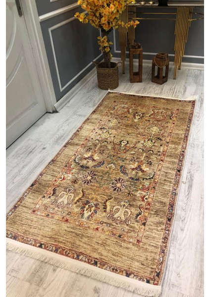 Kaymaz Taban Yıkanabilir Toprak Rengi Kilim Desen Vintage Halı