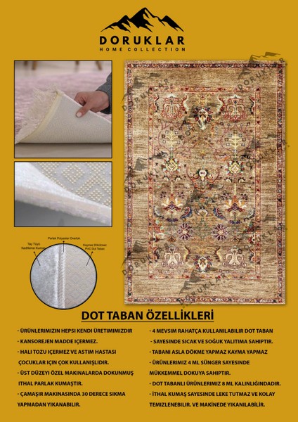 Kaymaz Taban Yıkanabilir Toprak Rengi Kilim Desen Vintage Halı