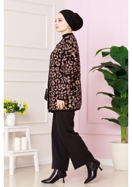 Leopar Uzun Hırka-Camel