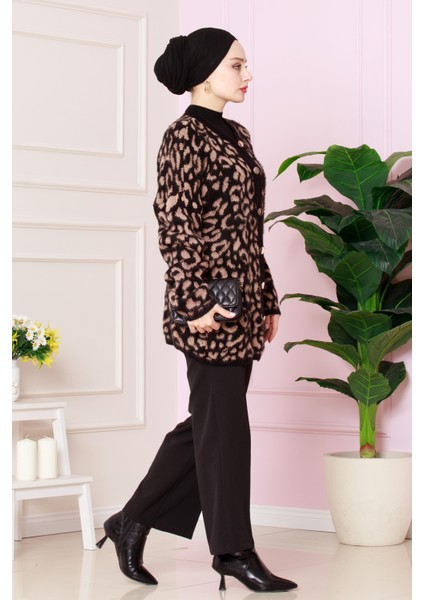 Leopar Uzun Hırka-Camel