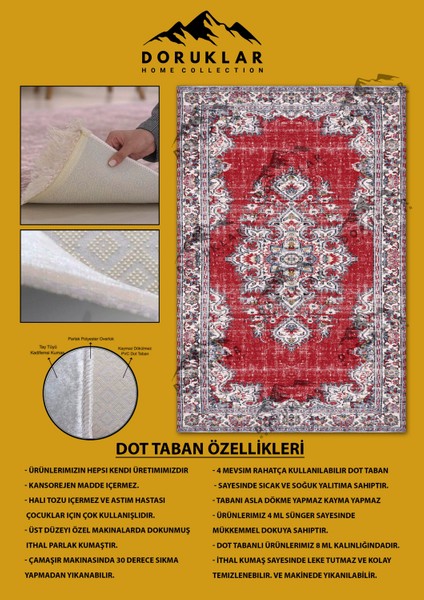 Kaymaz Taban Yıkanabilir Kırmızı Vintage Halı fiyatları