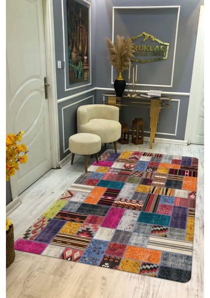 Kaymaz Taban Yıkanabilir Renkli Vintage Halı