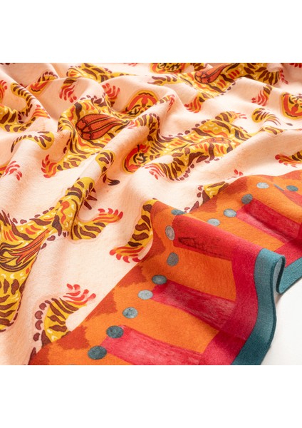 Pera Dijital Baskılı Yün %100 Yün Şal 140x140 Cm Renkli