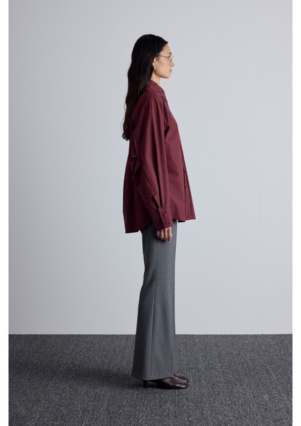 Pile Detaylı Oversıze Gömlek Bordo fırsatları