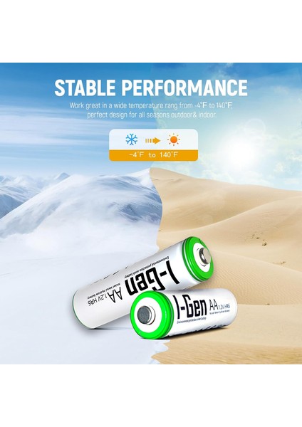 I-Gen B154 2 Adet AA 1100 mAh Şarjlı Kalem Pil 1.2V Ni-MH Solar Aydınlatma Uyumlu
