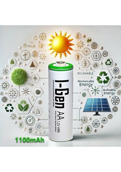 I-Gen B154 2 Adet AA 1100 mAh Şarjlı Kalem Pil 1.2V Ni-MH Solar Aydınlatma Uyumlu