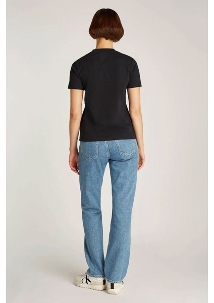 Kadın Glossy Monologo Regular T-Shirt - Siyah