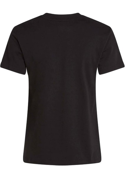 Kadın Glossy Monologo Regular T-Shirt - Siyah
