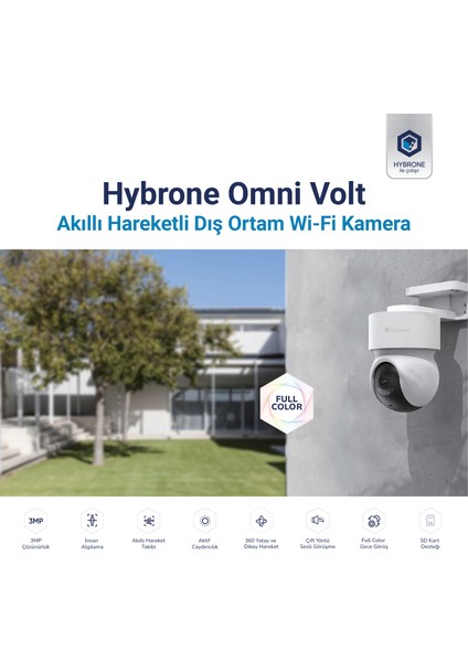 Omni Volt Dış Ortam Wi-Fi Akıllı Kamera, Renkli Gece Görüşü, 360 Derece Görüntüleme, İnsan Algılama, Çift Yönlü Sesli Görüşme, Siren