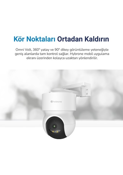 Omni Volt Dış Ortam Wi-Fi Akıllı Kamera, Renkli Gece Görüşü, 360 Derece Görüntüleme, İnsan Algılama, Çift Yönlü Sesli Görüşme, Siren