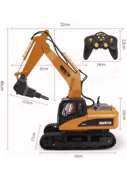 Huına 1/14 Yüksek Kalite 16 Kanal Rc Model Ekskavatör Kırıcı Ataşmanlı Delici Matkap Uzaktan Kumandalı Çok Fonksiyonlu Metal İş Makinası - 2.4G Full Fonksiyon Sesli Ve Işıklı - 1560