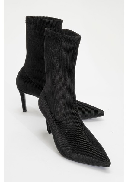 Thalin Siyah Kadife Sivri Burun Kadın Ince Topuklu Bot