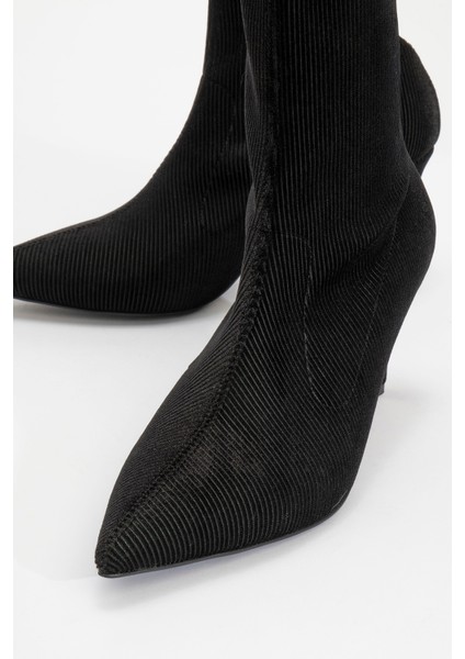 Thalin Siyah Kadife Sivri Burun Kadın Ince Topuklu Bot modelleri