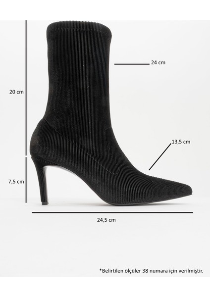 Thalin Siyah Kadife Sivri Burun Kadın Ince Topuklu Bot fırsatları