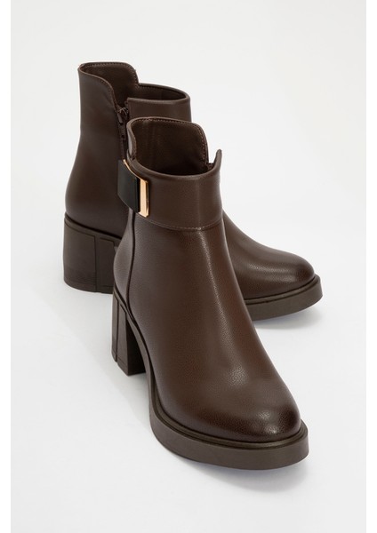 Rashe Kahverengi Tokalı Kadın Kalın Topuklu Bot