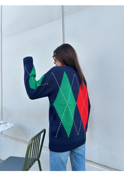 Kadın Bisiklet Yaka Siyah Baklava Desenli Kazak - Açık Gri, Antrasit Ikiz Beyaz Şeritli fiyatları
