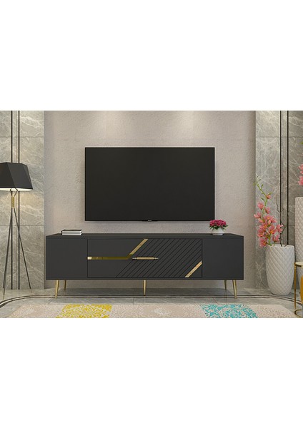 DEKOLP5DD Tv Sehpası Antrasit-Altın