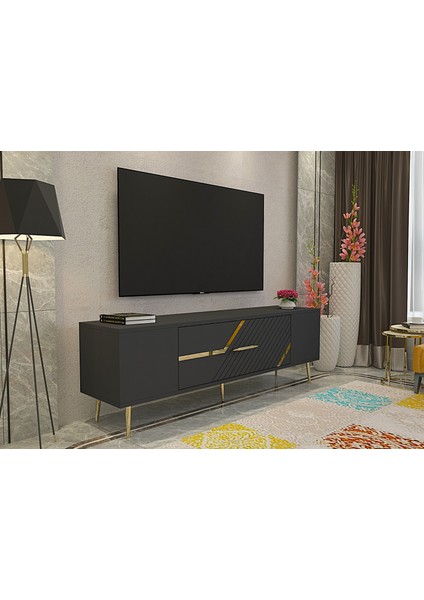 DEKOLP5DD Tv Sehpası Antrasit-Altın