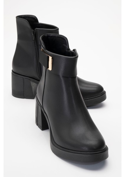 Rashe Siyah Tokalı Kadın Kalın Topuklu Bot