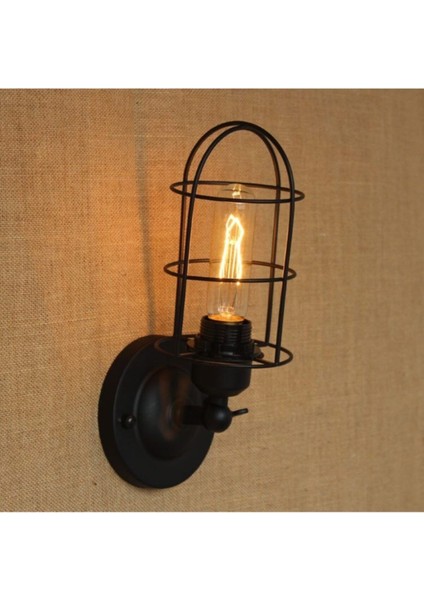 Retro Rustik Kafesli Mafsalı Hareketli Başlık Siyah Metal Aplik
