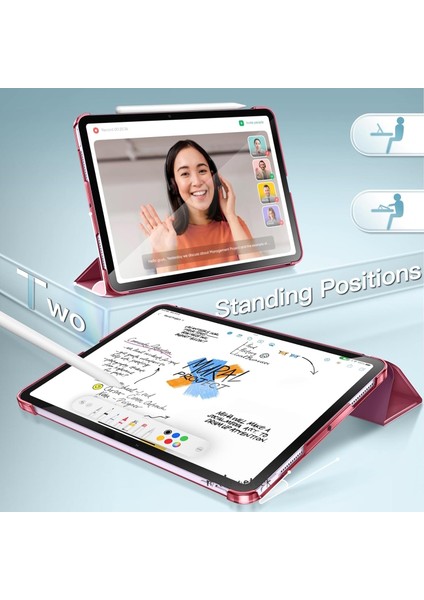 Huawei Matepad Se 11'' Inç 2024 Uyumlu Kılıf Akıllı Smart Uyku Modlu Standlı Arkası Renkli Şeffaf Kapaklı Tablet Kılıfı