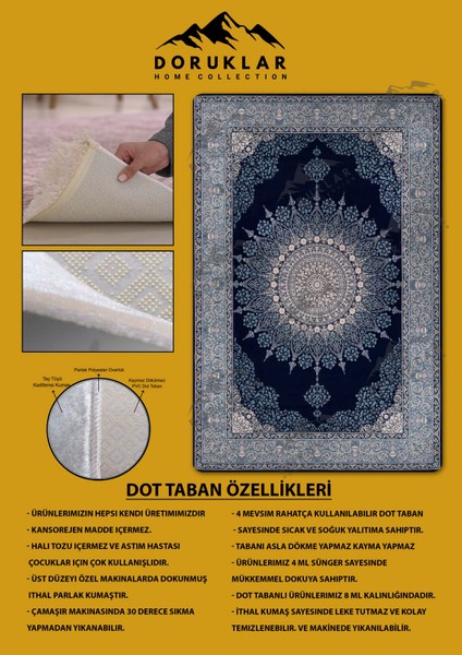 Kaymaz Tabanlı Yıkanabilir Leke Tutmaz Modern Klasik Desenli Salon Halısı Dot Taban Halı KLDH19