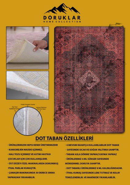 Klasik Desenli Kırmızı Renk Kaymaz Taban Yıkanabilir Leke Tutmaz Dot Taban Halı fiyatları