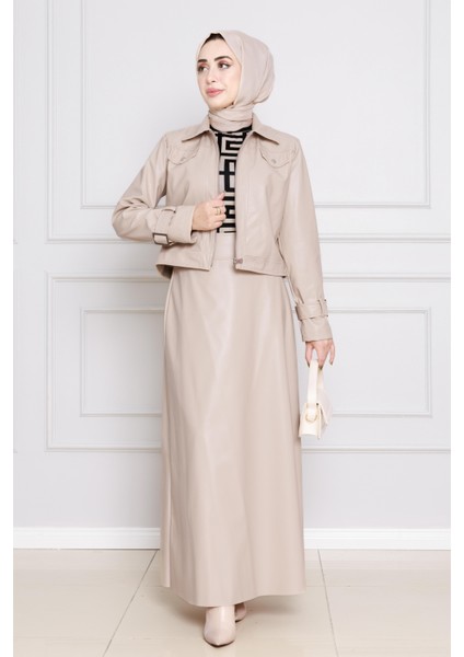 Ceketli Deri Takım-Bej fiyatları