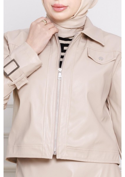 Ceketli Deri Takım-Bej modelleri