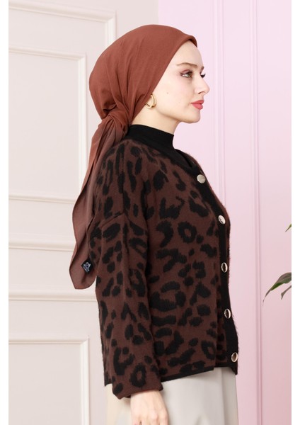 Leopar Kısa Hırka -Kahverengi