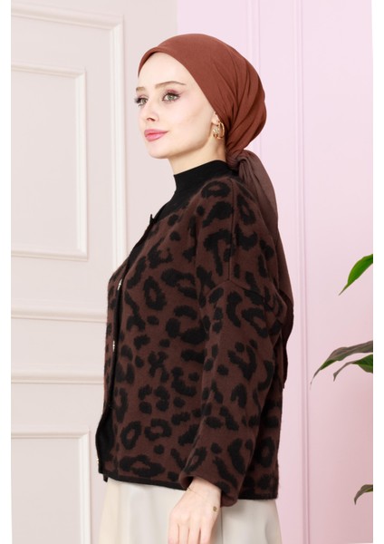 Leopar Kısa Hırka -Kahverengi