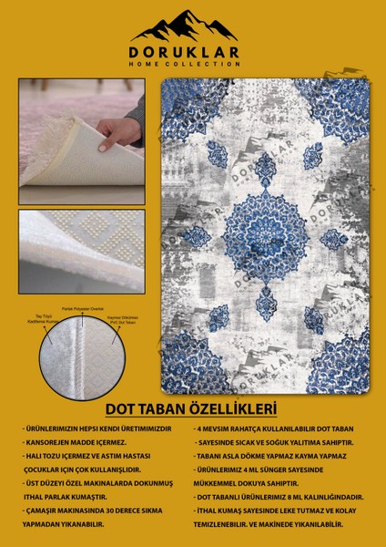 Klasik Desenli Mavi Gri Kaymaz Taban Yıkanabilir Leke Tutmaz Dot Taban Halı fiyatları