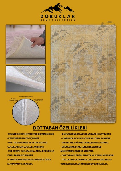 Kaymaz Tabanlı Yıkanabilir Leke Tutmaz Modern Klasik Desenli Salon Halısı Dot Taban Halı KLDH21