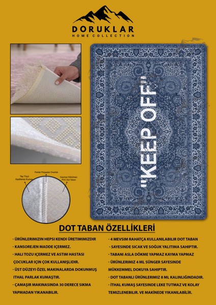 Kaymaz Tabanlı Yıkanabilir Leke Tutmaz Modern Klasik Desenli Salon Halısı Dot Taban Halı KLDH27