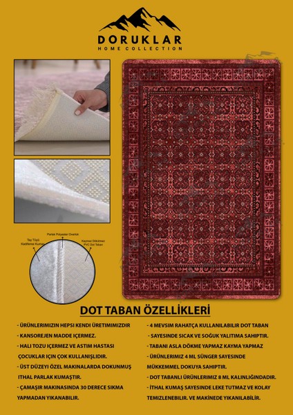 Kaymaz Tabanlı Yıkanabilir Leke Tutmaz Modern Klasik Desenli Salon Halısı Dot Taban Halı KLDH25