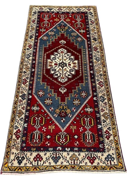 El Dokuma Sıfır Yahyalı Halısı 110X235 Mavi Kırmızı Yün Yolluk