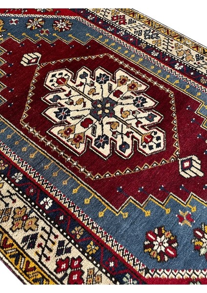 El Dokuma Sıfır Yahyalı Halısı 110X235 Mavi Kırmızı Yün Yolluk fiyatları