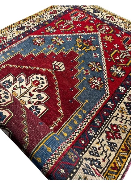 El Dokuma Sıfır Yahyalı Halısı 110X235 Mavi Kırmızı Yün Yolluk indirimleri